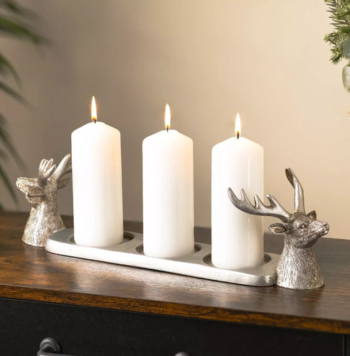 Silver stag candle - silver, holder