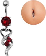 Belly Bars Navel Button Piercing Rings Crystal Body Jewellery Dangle Ring Silver
