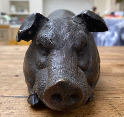 Bronze pig statue sculpture - sculpture,