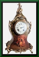 Early Hand Painted flowers French Boulle Style Mantel Shelf Clock (B)