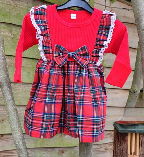 Girls red tartan plaid knit - girls,