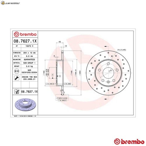 Brake disc 7627 1x for - brake, 08.7627.1x