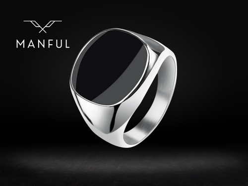 Onyx silver signet ring men - silver, men's