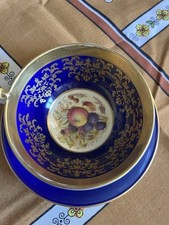 Aynsley Cabbage Rose Teacup & Saucer – Fine Bone China, Rich Gold Gilding, Vtg