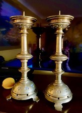 Pair Tall Victorian Gilt Brass