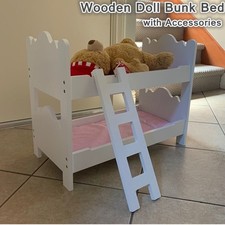 Large White Doll Bunk Bed 18Inch Wooden Dolls Crib Cot with Ladder & Bedding Set