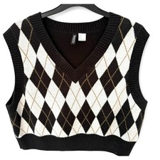 H&M Black Argyle Knit Sweater Vest – Size L
