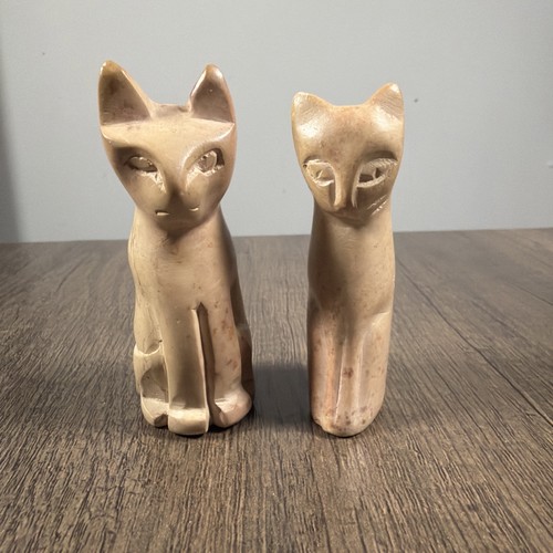 Pair soapstone cat carved - soapstone,