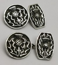 Vtg 1980s Iona John Hart Scottish Thistle Solid Sterling 925 Silver Cufflinks 