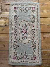 Vintage Wool Pile Mat Rug 60s 70s Floral Cottage Core Shabby Chic Mid Century