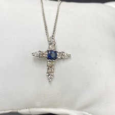 9ct White Gold Diamond And Sapphire Cross Pendant Necklace 