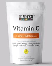 Vitamin C + Zinc Tablets High Strength Immune System Health Support - 120 pack