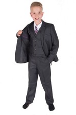 Dark Grey Formal Boy Suit Wedding Page Boy Party Prom 5 Piece Suit 2-12 Years 
