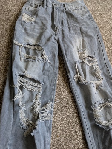 Ladies ripped light grey blue - ladies,