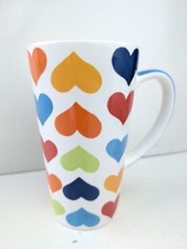 WHITTARD OF CHELSEA HANDPAINTED LARGE LATTE MUG - MULTICOLOURED HEART DESIGN