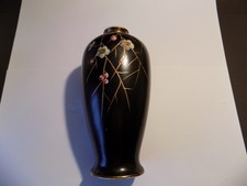 1 Edwardian? Flower vase , Hand painted In Gold On black glazed China. VGC