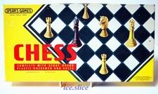 A J.W. SPEARS CHESS SET WITH BOARD & PLASTIC CHESSMEN, RULES MISSING, 1545.