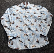 Claudio Lugli Couture Pheasant Print Shirt Size Large Slim Fit Hunting Shooting