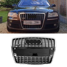 W12 Style Chrome Ring Strip Front Bumper Grille Fit For Audi A8 S8 D3 2005-2009