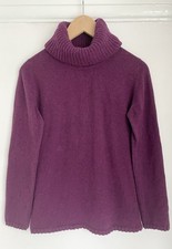Brora Purple Plum Roll Neck 100% Cashmere Jumper Pullover Sweater UK 8 *Holes*