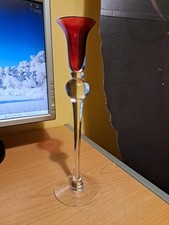 Unbranded 29cm Tall Clear and Red Glass Candlestick