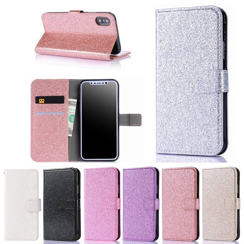 Leather glitter wallet phone - leather,