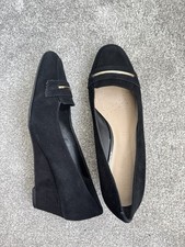 Footglove Women Black Suede Wedge Heel Slip On Court Shoes Size Uk 5 Wide Fit