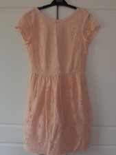 LADIES H&M CONSCIOUS COLLECTION PEACH PINK LACE OCCASION DRESS SIZE 10