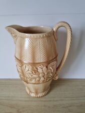 Large Art Deco Falcon Ware Beige Embossed Jug Vase - 22cm tall - VGC