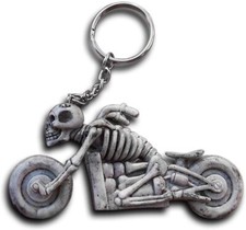 Rubber Skeleton Riding Motorbike Keyring Keychain Dad Skull Funny Genuine UK
