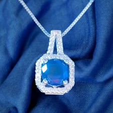 Gorgeous Sapphire Blue Art Deco Pendant On A 45cm Box Chain Necklace