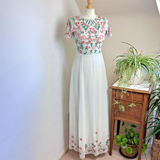 Frock & Frill Maxi Dress UK 6 Peppermint Embroidered Floral Fairycore Whimsical