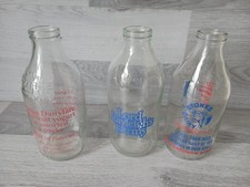 Glass Milk Bottles 1 Pint X 3 Vintage Stokes Dairy Lord Rayleigh's Dairy Fare 