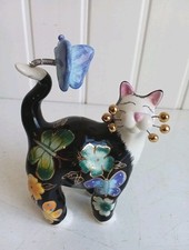 Ceramic Cat Whimsiclay by Lacombe Black Butterfly Spring Tail Willitts 15342 CH