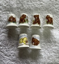6 China Thimbles Depicting Teddy Bears