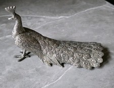 Vintage French Peacock In Silver Plate Over Brass Mid Century 