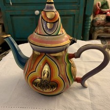 Original Funky Shabby Chic Hand Painted Metal Teapot Vibrant Colors Designs #2