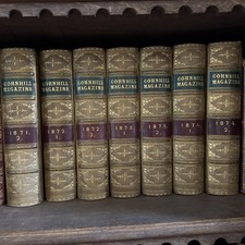 CORNHILL MAGAZINE LEATHER BOUND RUN OF 7 VOLUMES 1871-1874 ALL GOOD COND