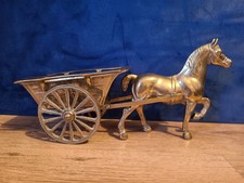 Antique Brass Horse And Cart Ornament With Turning Wheels Large And Heavy Weight