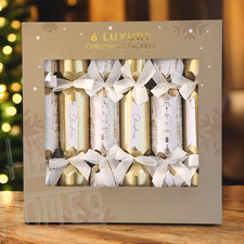 Set of 6 Luxury Christmas Crackers 14"  Dinner Party Table Decoration Gold White