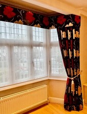 Pinch Pleated Black & Red Custom made Curtains and Pelmet with Thermal Lining 