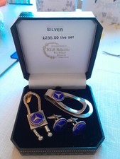 Vintage Silver Mercedes Cufflinks Money Clip And Key Chain Set