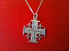 Vintage STERLING SILVER NECKLACE with JERUSALEM CROSS PENDANT  GIFT UK