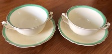 Pair of Royal Venton Ware 2-handled Cups & Saucers 1923-1936 + Spare Saucer