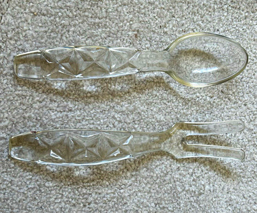 Cut glass serving spoon fork - serving, &