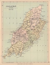 ISLE OF MAN. Antique map showing sheadings. Railways roads. PHILIP 1885