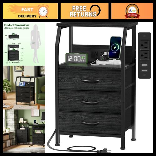 Stylish black night stand with - black,