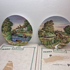 Royal Worcester Waterways Plates The Lock Keepers Cottage & The Meeting.