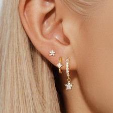 Multi-Piercing Earring Set Stack Layered Butterfly CZ Hoop 18K Gold Stud Gift