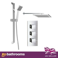 Concealed Thermostatic Shower Mixer Kit Solid Brass Valve Chrome Square